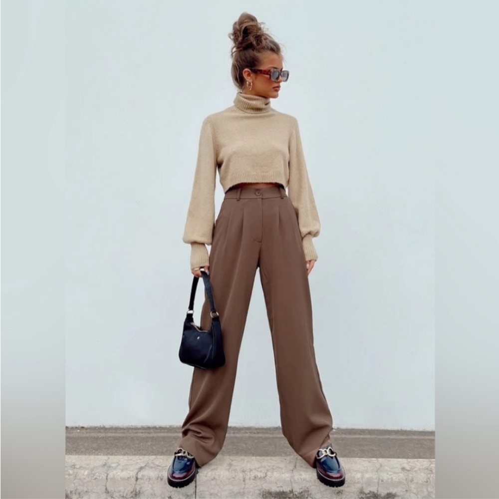 Princess Polly High Waisted Wide Leg Archer Pants in Brown size 2P